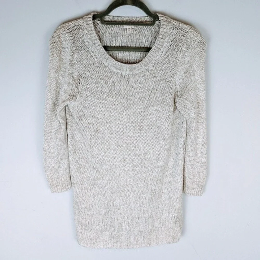 J. Crew Womens 3/4 Sleeve Knit Tunic Sweater Size XS Cream Minimalist Neutral